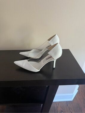 Diba  White Pointed Toe Clear Panel Mid-Heel Pumps